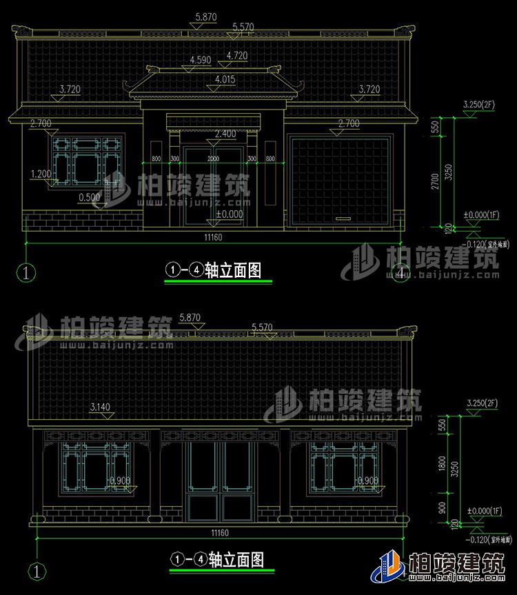 农村一层中式三合院别墅BZ180-新古典风格